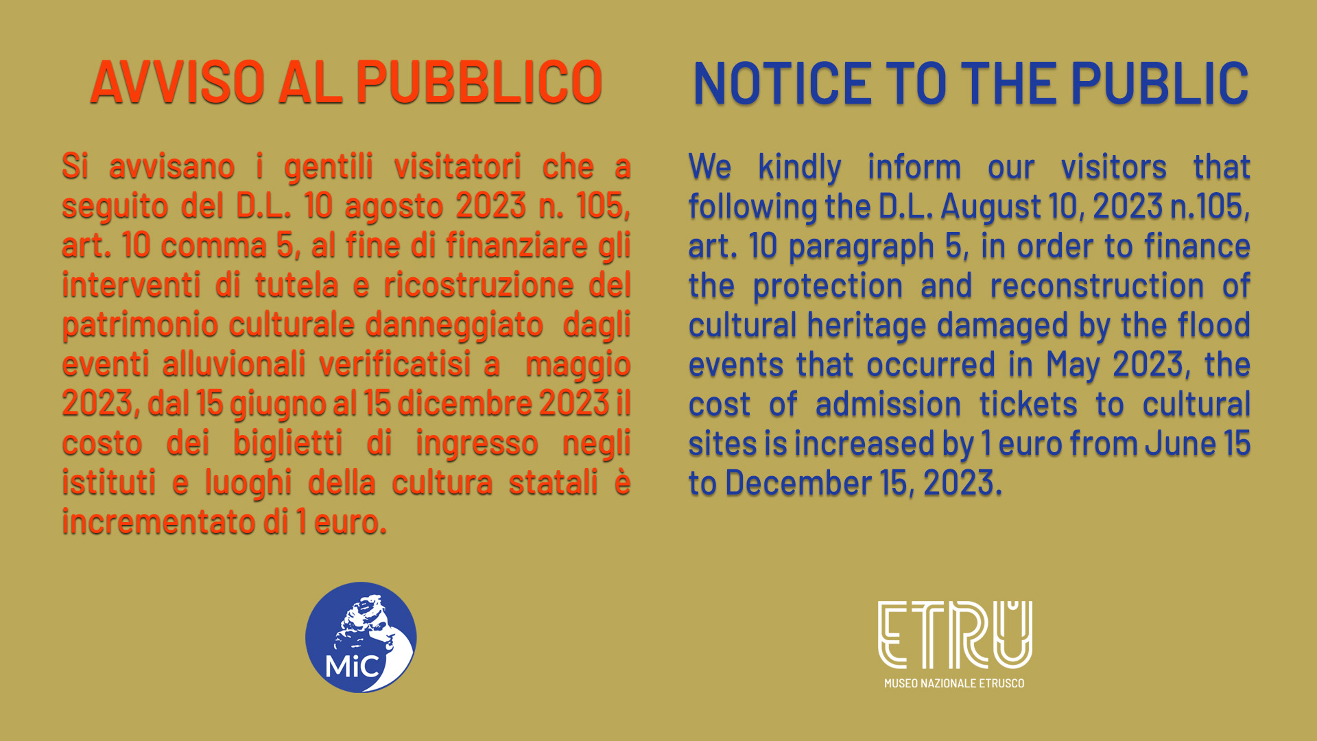 AUMENTO DEL BIGLIETTO A SOSTEGNO DELLE ZONE ALLUVIONATE