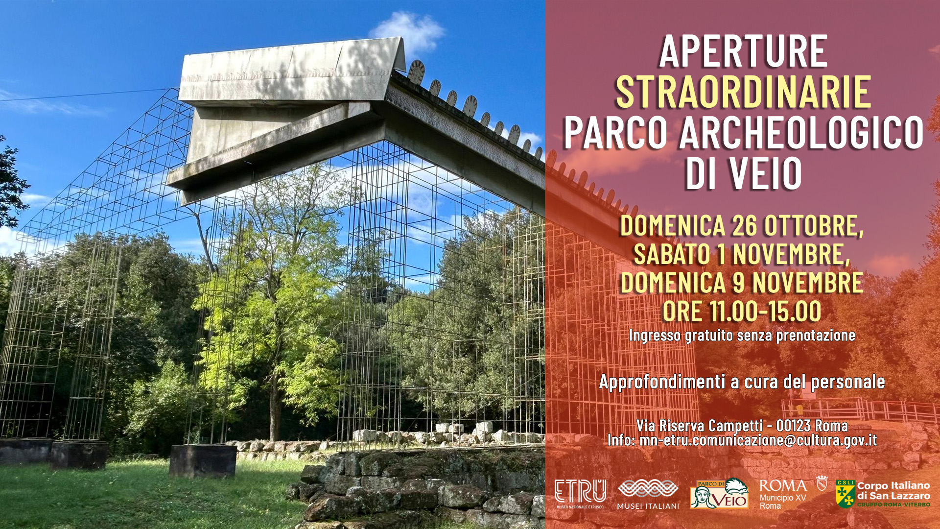 APERTURE STRAORDINARIE DEL PARCO ARCHEOLOGICO DI VEIO