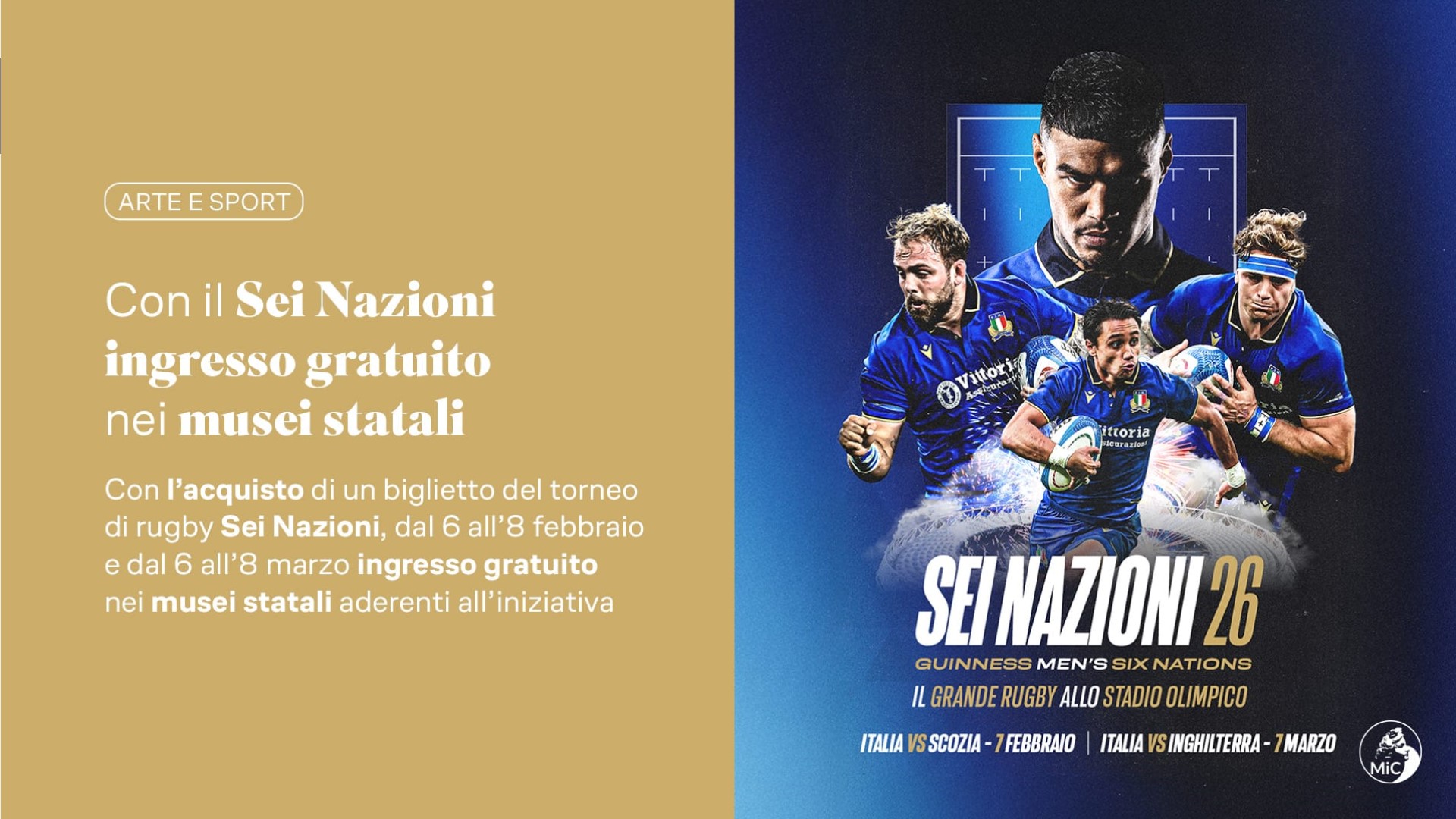 Con il SEI NAZIONI ingresso gratuito nei Musei Statali