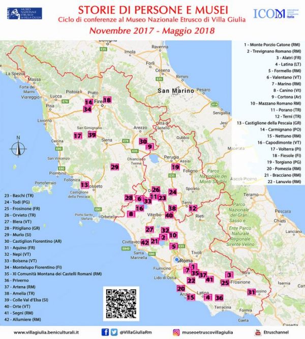 La carta con l'indicazione dei 42 musei
