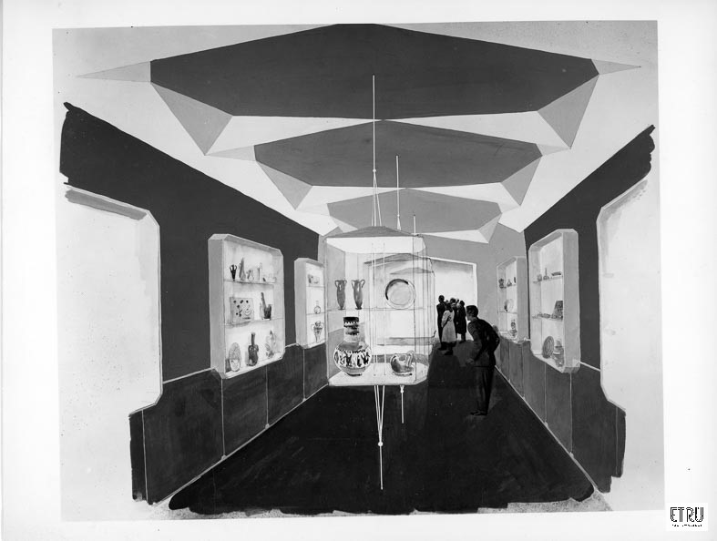 Museo di Villa Giulia. Disegno progettuale dell'allestimento Minissi. 1953-54