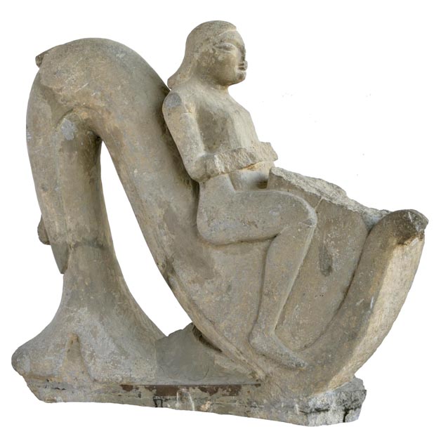 Cavalier sur hippocampe, statue funéraire, nenfro, 550-540 av. J.-C. Vulci, nécropole en loc. Poggio Maremma, tombeau à chambre. Chambre 1