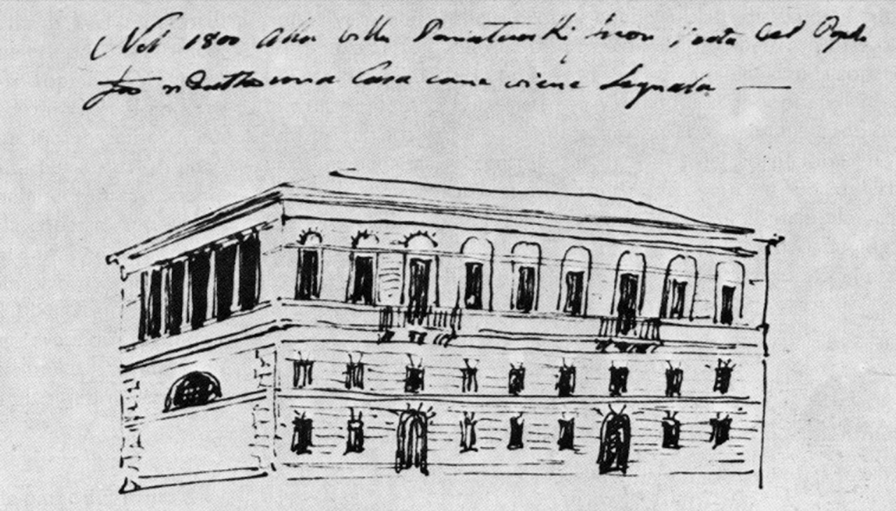 Disegno originale del progetto di Valadier, G. Valadier, Biblioteca Nazionale di Roma, MS, Fondo Vittorio Emanuele n. 441