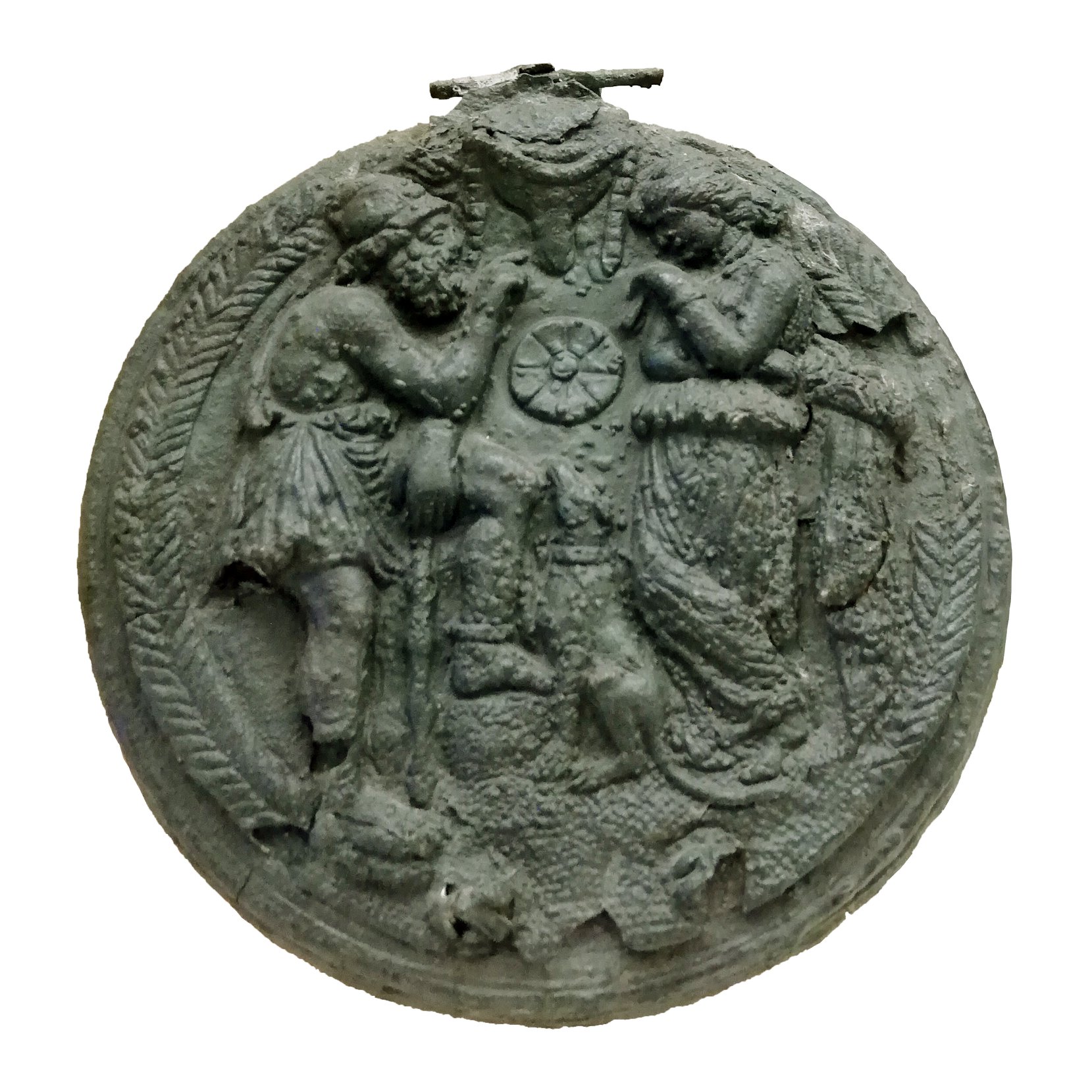 Teca di specchio in bronzo con Ulisse e Penelope, Collezione Castellani, da Tarquina, III  sec. a. C.