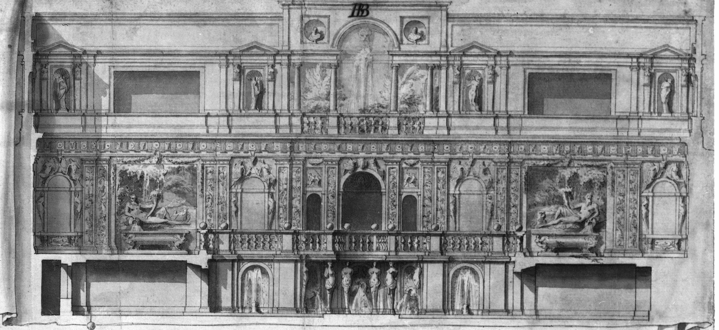 Anonimo, Disegno acquerellato di Villa Giulia, XVIII sec. Ninfeo