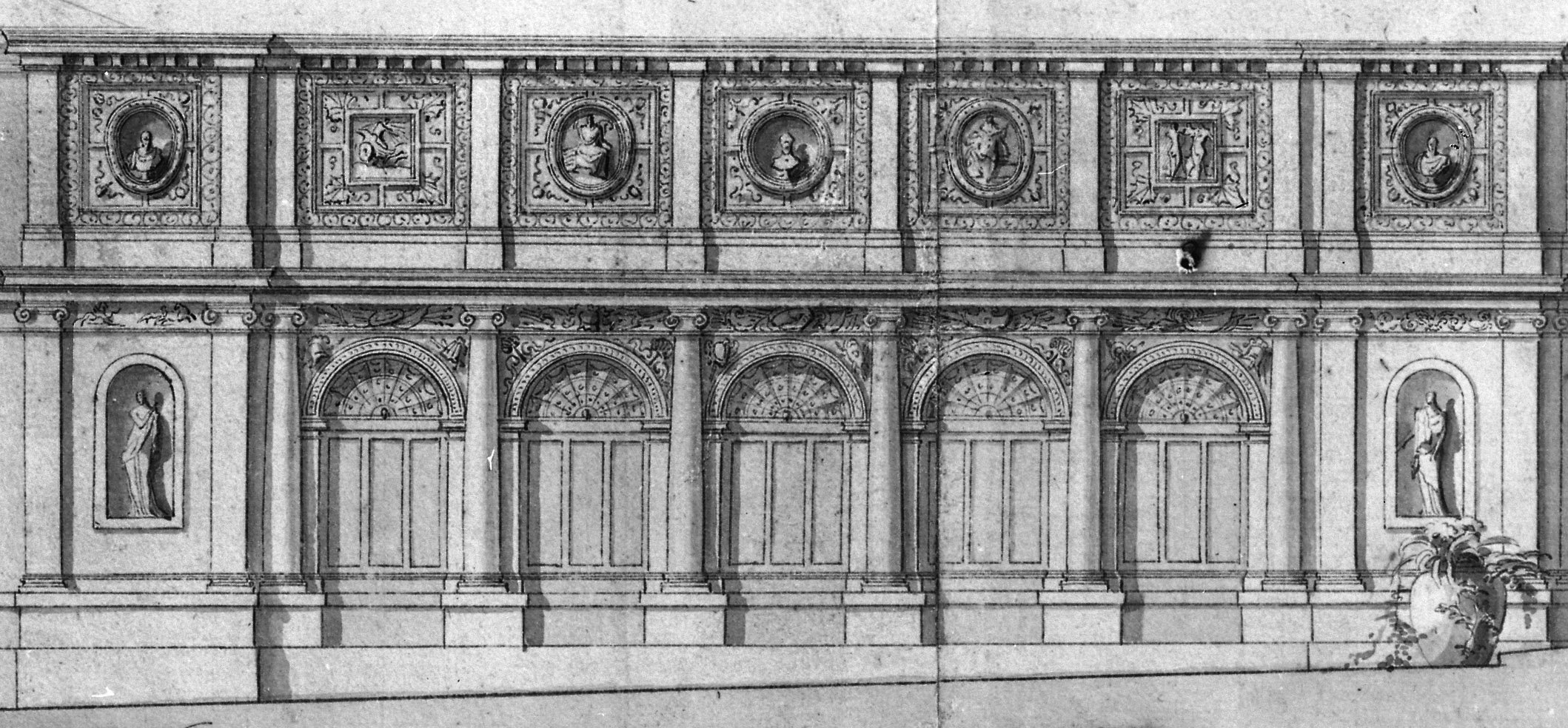 Anonimo, Disegno acquerellato di Villa Giulia, XVIII sec. Giardino Centrale