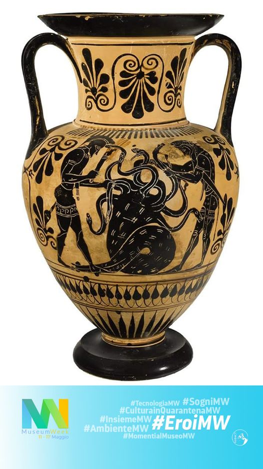 Anfora attica a figure nere con Eracle e l’Idra di Lerna (530-500 a.C.), Tomba Martini Marescotti 610, Cerveteri, Necropoli di Monte Abatone