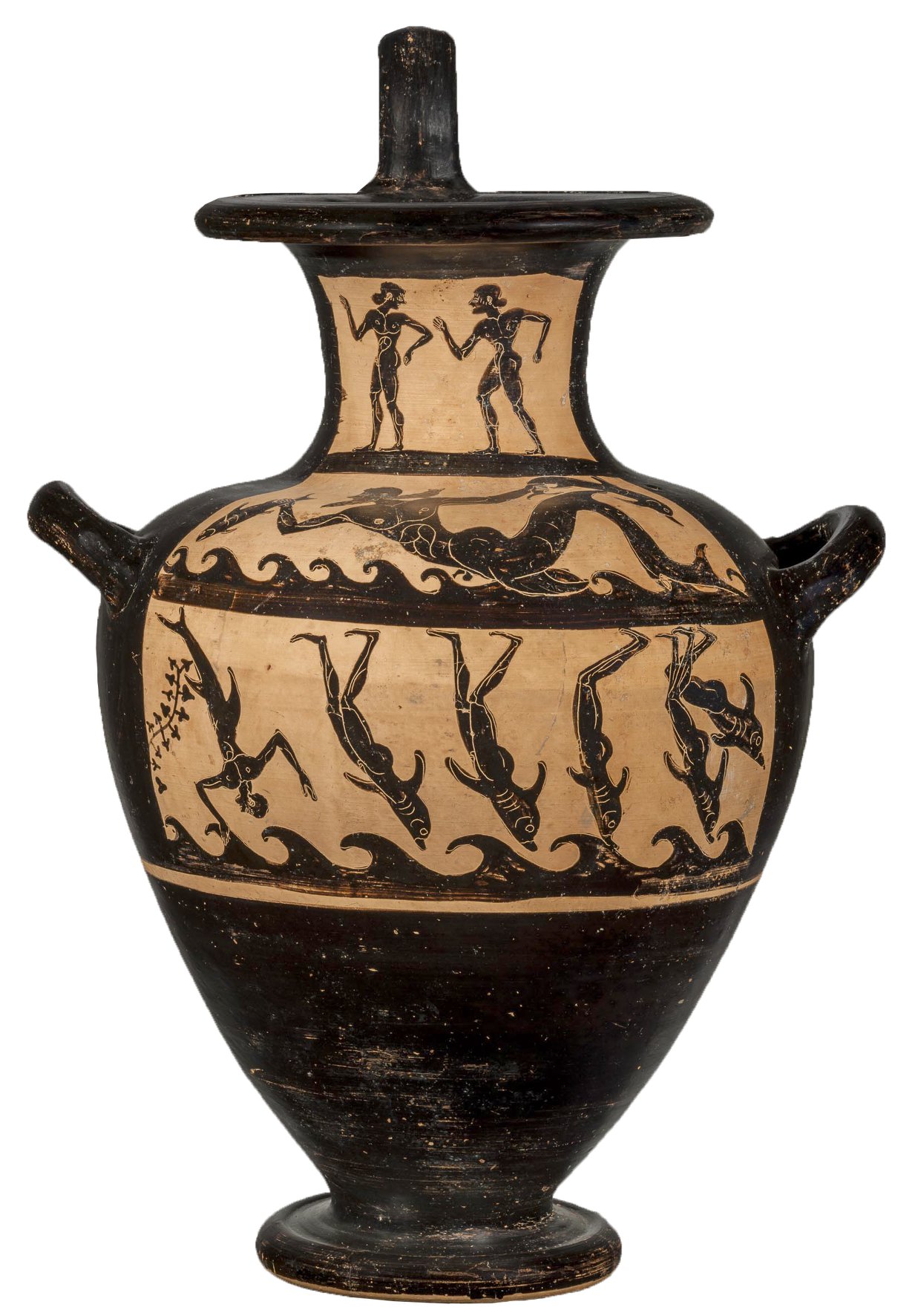 Hydria a figure nere, bottega del Pittore di Micali, probabile provenienza da Vulci, 510-500 a.C.