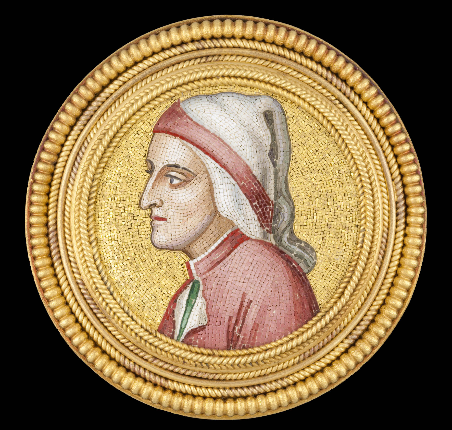 Spilla in micromosaico con ritratto di Dante
